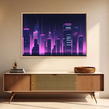 Cargar imagen en el visor de la galería, Big City Wall Art | Framed Canvas Print | Living room art | Office decor | Buildings | Outrun Style | Landscape | Night | Pop Art | City
