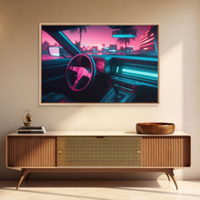 Carregar imagem no visualizador da galeria, Car interior Wall Art | Framed Canvas Print | Living room art | Neon Lights | Outrun Style | Guest room art | Retro art | Beautiful Art

