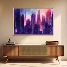 Load image into Gallery viewer, Buildings Wall Art - Framed Canvas Print - Original painting - Vaporwave Style - Watercolor colors - Pop Art Style - Living room art
