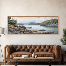 Cargar imagen en el visor de la galería, Colored Pencil Landscape Wall Art Print, Lake, Riverbank, River, Trees, Mountain, Large Canvas Art Print, Panoramic, Wall Art, Canvas Print
