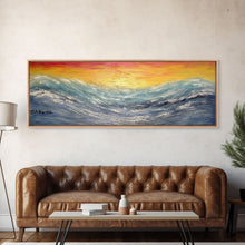 Carregar imagem no visualizador da galeria, Abstract Sea Wall Art, Vibrant Abstract, Framed Art, Sunset, Ocean, Abstract Nature, Textured Abstract, Panoramic, Wall Art, Canvas Print
