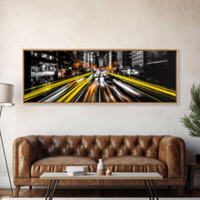 Load image into Gallery viewer, Long Exposure City Street Lights Wall Art, Urban Art Print, Night In The City, Streaks Of Light, Panoramic, Wall Art, Canvas Print
