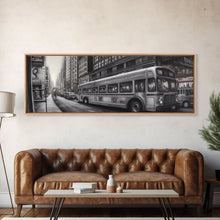 Load image into Gallery viewer, Detailed Street Pencil Sketch Canvas Print, City Wall Art, Bus, Cars, Traffic, Buildings, Urban Art Print, Panoramic, Wall Art, Canvas Print
