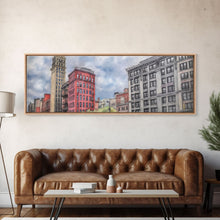 Cargar imagen en el visor de la galería, Colored Pencil City Canvas Print, Large Urban Art Print, Cityscape Art, Buildings, Red, Vibrant Art, Panoramic, Wall Art, Canvas Print
