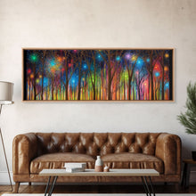 Load image into Gallery viewer, Abstract Forest Art, Woods Wall Art, Forest Art Print, Sparklers, Stars, Colorful Canvas Print, Panoramic, Wall Art, Canvas Print
