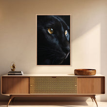 Load image into Gallery viewer, Beautiful Black Cat Portrait, Cat Photography, Framed Canvas Print, Framed Art, Halloween Witch Cat Art
