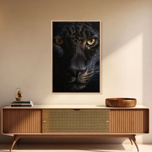 Load image into Gallery viewer, A Look Into Darkness, Beautiful Black Panther Portrait, Cat Photography, Framed Canvas Print, Framed Art, Halloween Witch Cat Art
