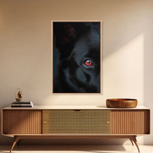 Carregar imagem no visualizador da galeria, Animal Prints, Black Wolf With Red Eyes, Portrait Of A Wolf, Framed Canvas Print, Wolf Photography Art
