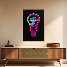 Load image into Gallery viewer, 3D Light Bulb Wall Art, Neon Lights Art, Vibrant Art, Minimalist Print, Wall Decor, Canvas Print, Wall Art, Framed Canvas
