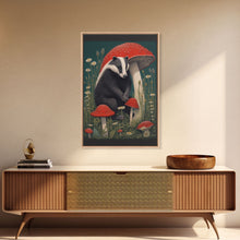 Carregar imagem no visualizador da galeria, Badger Wall Decor, Cute Badger, Mushrooms Wall Decor, Animal Wall Art, Wall Decor, Canvas Print, Wall Art, Framed Canvas

