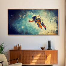Carregar imagem no visualizador da galeria, Astronaut In Space Wall Decor, Galaxy Wall Art, Outer Space Wall Art, Panoramic Wall Decor, Canvas Print, Wall Art, Framed Canvas Art

