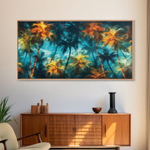 Carregar imagem no visualizador da galeria, Abstract Tropical Wall Art, Palm Trees Wall Decor, Blue Abstract Art, Panoramic Wall Decor, Canvas Print, Wall Art, Framed Canvas Art
