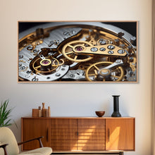 Load image into Gallery viewer, Clock Wall Decor, Watch Mechanism Wall Art, Watch Gears Wall Art, Panoramic Wall Decor, Canvas Print, Wall Art, Framed Canvas Art
