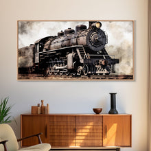 Load image into Gallery viewer, Black Steam Train Wall Art, Locomotive Wall Decor, Retro Train Wall Art, Panoramic Wall Decor, Canvas Print, Wall Art, Framed Canvas Art
