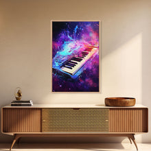 Cargar imagen en el visor de la galería, Cosmic Keyboard, Galaxy Music Art Framed Canvas Print, Electric Keyboard, Instrument Art, Studio Wall Decor
