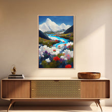 Load image into Gallery viewer, Colorful fields of flowers in the Swiss alps, framed canvas art, canvas print, beautiful wall decor
