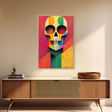 Cargar imagen en el visor de la galería, Cool Skull art, canvas print, sugar skull wall decor, skeleton face painting, abstract art deco style Halloween art
