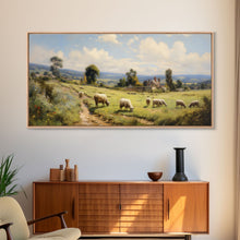 Load image into Gallery viewer, Countryside Painting, Sheep Wall Art, Farm Animals, Farm Art, Panoramic Art, Wall Art, Canvas Art, Landscape Art, Farmhouse Wall Art
