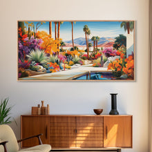 Load image into Gallery viewer, Desert Landscape Wall Art, Mountains Wall Print, Palm Trees Art, Panoramic Art, Wall Art, Canvas Art, Landscape Art, Modern House Art
