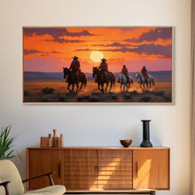 Load image into Gallery viewer, Cowboy Art, Horse Art, Western Wall Art, Panoramic Art, Wall Art, Canvas Art, Landscape Art, Western Wall Decor, First Home Gift, RV Decor
