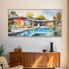 Load image into Gallery viewer, Architecture Art, Midcentury Modern, House Portrait, Watercolor House, Panoramic Art, Wall Art, Canvas Art, Landscape Art, Realtor Gift
