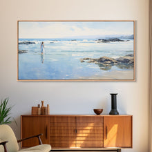Carregar imagem no visualizador da galeria, Beach Art, Framed Canvas Print, Wall Art, Woman On The Beach, Oil Painting Abstract Landscape Art, Beach House Art, Beach Painting
