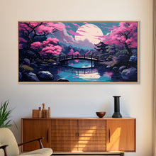 Load image into Gallery viewer, Japanese Art- Wabi Sabi Style Japanese Synthwave Pagoda, Game Room Art, Framed Canvas Print, Framed Art, Framed Painting, Retro Aesthetic
