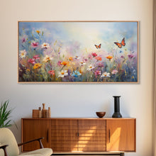 Carregar imagem no visualizador da galeria, Butterflies Wall Art, Wildflower Meadow, Panoramic Art, Wall Art, Canvas Art, Landscape Art, Spring Meadow Print, Wife Gift, Boho Wall Art
