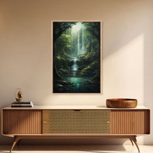 Load image into Gallery viewer, Enchanter Forest, Waterfalls Wall Art, Fantasy Artwork, Canvas Print, Wall Art, Vertical Print, Video Game Art, College Dorm Decor
