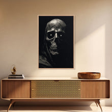 Load image into Gallery viewer, Glowing Eyes Grim Reaper, Spooky Halloween Canvas Art, Framed Canvas Print, Halloween Wall Decor, Skull Portrait
