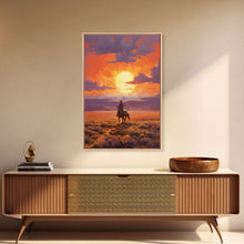 Load image into Gallery viewer, Cowboy Wall Art, Western Decor, Sunset Wall Art, Desert Art, Canvas Print, Wall Art, Vertical Art, Boys Bedroom Decor, Ranch Wall Art
