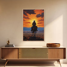 Load image into Gallery viewer, Cowboy Silhouette Wall Art, Western Wall Decor, Sunset Wall Art, Canvas Print, Wall Art, Vertical Art, Teen Boy Wall Art, Rustic Wall Decor
