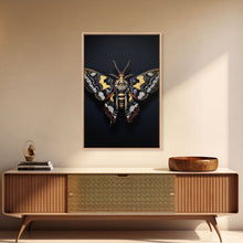 Load image into Gallery viewer, Framed Death Head Moth Canvas Print, Acherontia, Taxidermy Art, Dried Butterfly Print, Bug Wall Art Hanging Decor, Goth Art, Halloween Art
