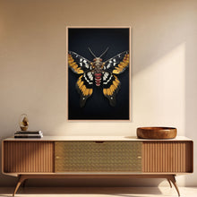 Load image into Gallery viewer, Framed Death Head Moth Canvas Print, Acherontia, Taxidermy Art, Dried Butterfly Print, Bug Wall Art Hanging Decor, Goth Art, Halloween Art
