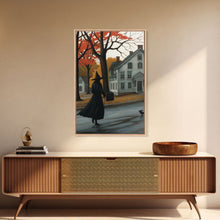 Load image into Gallery viewer, Halloween Abstract Art, Framed Canvas Print, Witch On The Streets of Salem, Halloween Decor- Witchcraft Art
