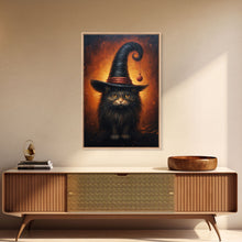 Load image into Gallery viewer, Cute Witch&#39;s Familiar Cat Halloween Art, Cat Witch, Cat Painting, Cute Cat Print, Halloween Decor
