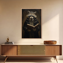 Carregar imagem no visualizador da galeria, Funny Raccoon Art, Framed Canvas Print Or Poster, Funny Halloween Art, Victorian Raccoon Oil Painting Portrait, Victorian Preacher Raccoon
