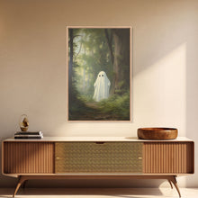 Carregar imagem no visualizador da galeria, Cute Little Ghost In The Forest, Gothic Victorian Haunted Art, Dark Academia, Framed Canvas or Canvas Art, Cool Wall Art, Halloween Decor
