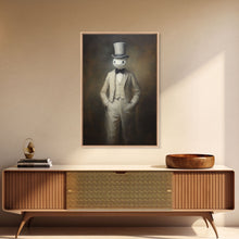 Load image into Gallery viewer, Ghost Wearing A Top Hat, Victorian Gentleman Ghost, Framed Canvas Print, Halloween Canvas Art, Unique Spooky Decor, Gothic Dark Academia Art

