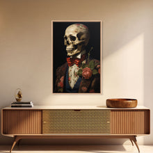 Load image into Gallery viewer, Spooky Halloween Art, Floral Skeleton, Framed Canvas Print, Skeletal Art, Halloween Art Print, Halloween Decoration, Halloween Printables
