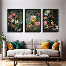 Cargar imagen en el visor de la galería, Flowers Wall Print, Tropical Wall Art, Macaw, Jungle Art Print, Canvas Print, Wall Art, 3 Piece Wall Art, Modern Office Art, Wedding Gift
