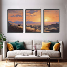Load image into Gallery viewer, Cowboy Wall Art, Sunset Print, Landscape Wall Art, Canvas Print, Wall Art, 3 Piece Wall Art, Gift For Men, Ranch House Decor, Western Art
