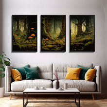 Carregar imagem no visualizador da galeria, Forest Wall Art, Mushroom Art Print, Trees Art, Canvas Print, Wall Art, 3 Piece Wall Art, Modern Home Decor, Above Bed Art, Indie Room Decor
