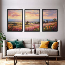 Load image into Gallery viewer, French Countryside Art, 3 Panel Art, Framed Canvas Prints, Extra Large Wall Art, Boho Minimalist Centerpiece Art, Huge Art Painting
