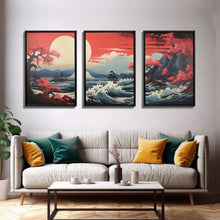 Carregar imagem no visualizador da galeria, Asian Art, Japanese Wall Art, Mountains Print, Sunset Print, Canvas Print, Wall Art, 3 Piece Wall Art, Dorm Room Art, Gaming Wall Decor
