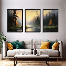 Carregar imagem no visualizador da galeria, Forest Wall Art, Trees Art Print, Sunset Art, Forest Wall Art, Canvas Print, Wall Art, 3 Piece Wall Art, Dorm Room Art, Ranch House Decor
