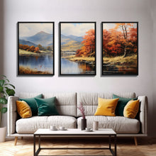 Carregar imagem no visualizador da galeria, Fall Centerpiece Decor, Framed Canvas Prints, Autumn Landscape Paintings, 3 Piece Art, Triptych
