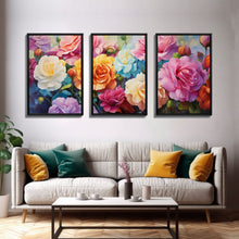 Carregar imagem no visualizador da galeria, Beautiful Rose Art, Framed Canvas Print, Floral Art, Botanical  Decor, Blue and Yellow Roses, 3 Piece Art Set

