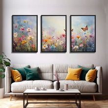 Cargar imagen en el visor de la galería, Flower Print, Wildflower Wall Art, Wildflower Meadow, Canvas Print, Set Of 3 Prints, Wall Art, 3 Piece Wall Art, Above Bed Art, Boho Print
