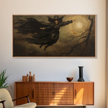 Load image into Gallery viewer, Cool Witch Art, The Flying Witch, Framed Canvas Print, Halloween Wall Art, Horror Prints, Halloween Decoration, Witch Print, Halloween Witch
